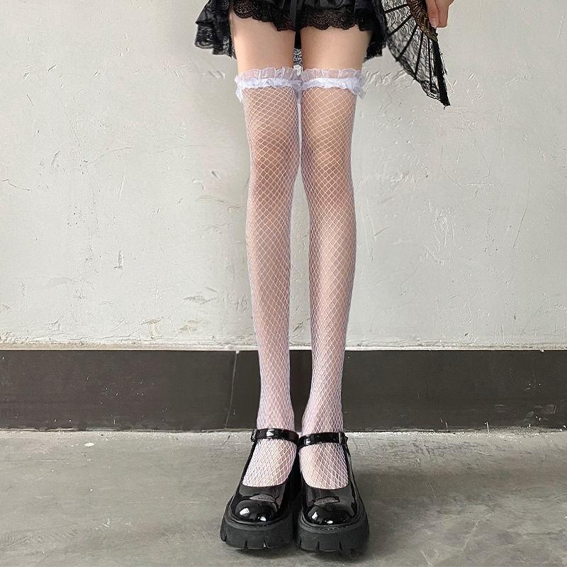 Nylon Fishnet Thigh High Stockings For Women With Lace Bow Design Spring Summer