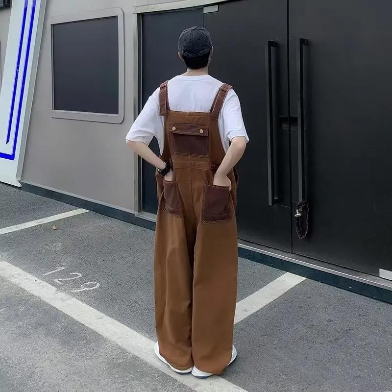 Retro Brown Coffee Color Denim Overalls Men's Suspenders Small Overalls One-piece Pants