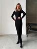 Damen Langarm Herbst/Winter Woll Bodycon Kleid - Gestrickt, Gerippt, Einfarbig, Rundhals