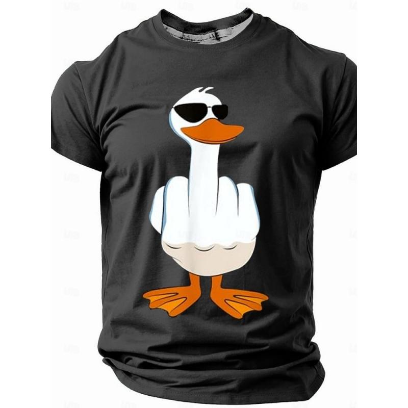 Summer Round Neck Short Sleeves Tops Ducks Disdain Graphic Funny Animal 3D Print Men's T-shirts