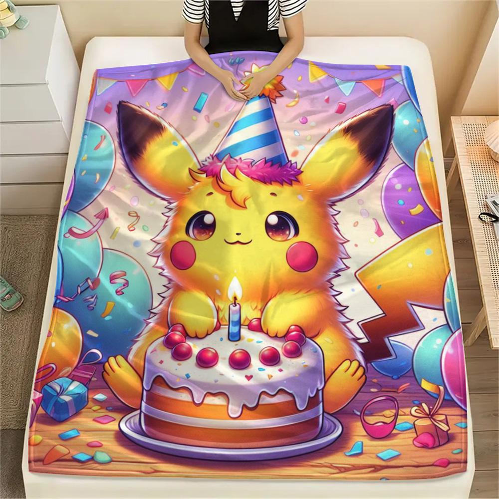 Pikachu Flannel Blanket Print Design Warm for Bedroom Sofa Couch and Travel.-TING