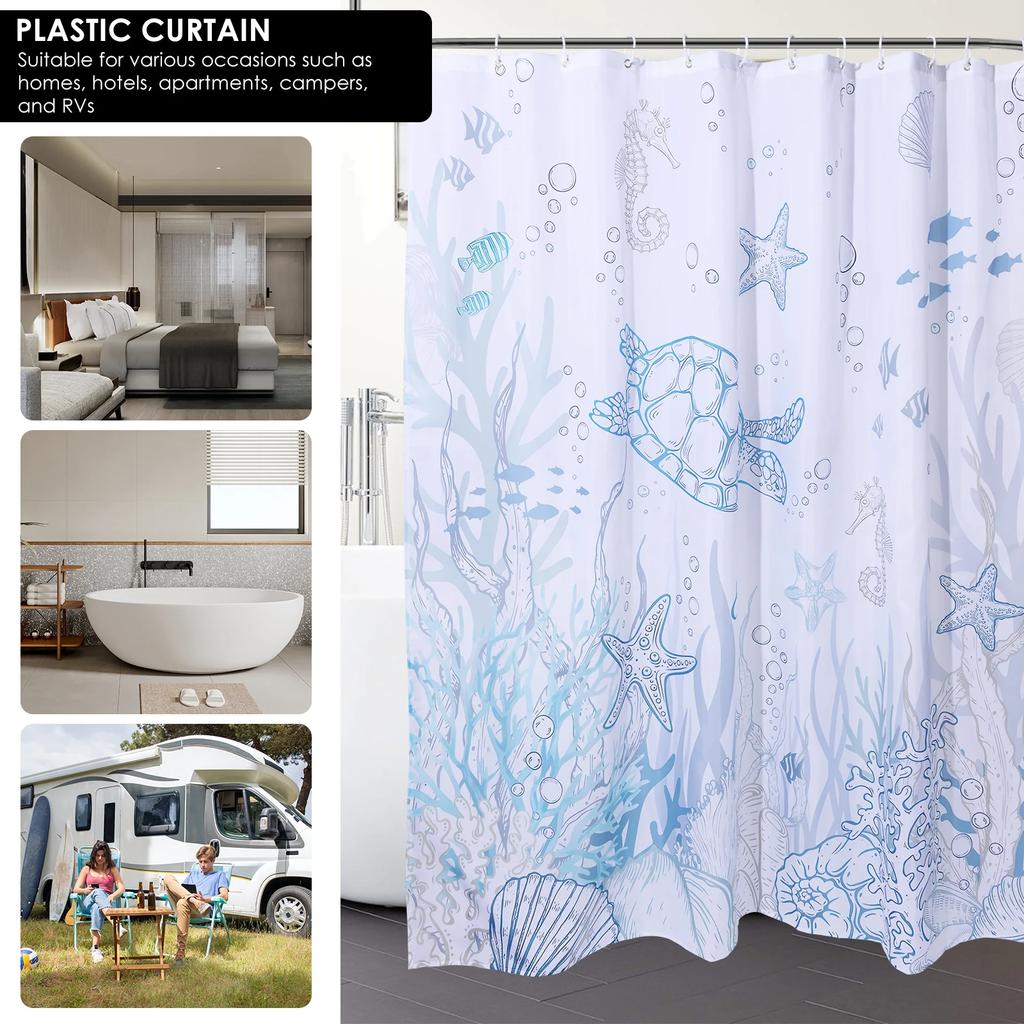 Turtle Shower Curtain Beach Starfish Themed Bathroom Curtain Practical Elegant Underwater Seahorse Bathroom Curtain for Bathroom