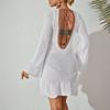 Beach Skirt Women's Solid Color Sexy Knitted Beach Bikini Swimsuit Hoodie Dress