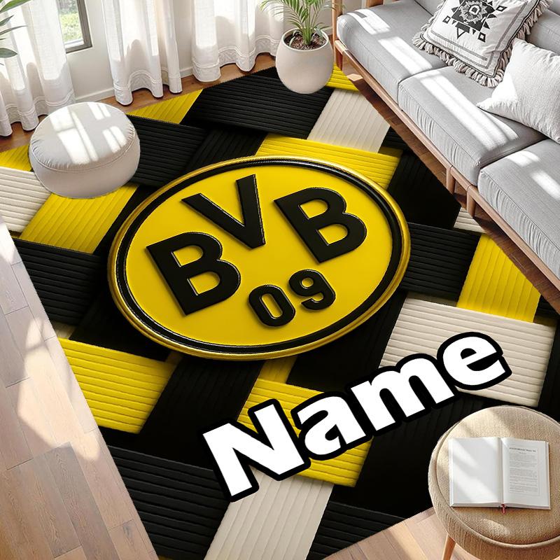 Custom Name Personalized Borussia Dortmund Print Carpet, Versatile Home Decor Rug, for Playroom, Apartment, Balcony, Entryway, Hallway Gift
