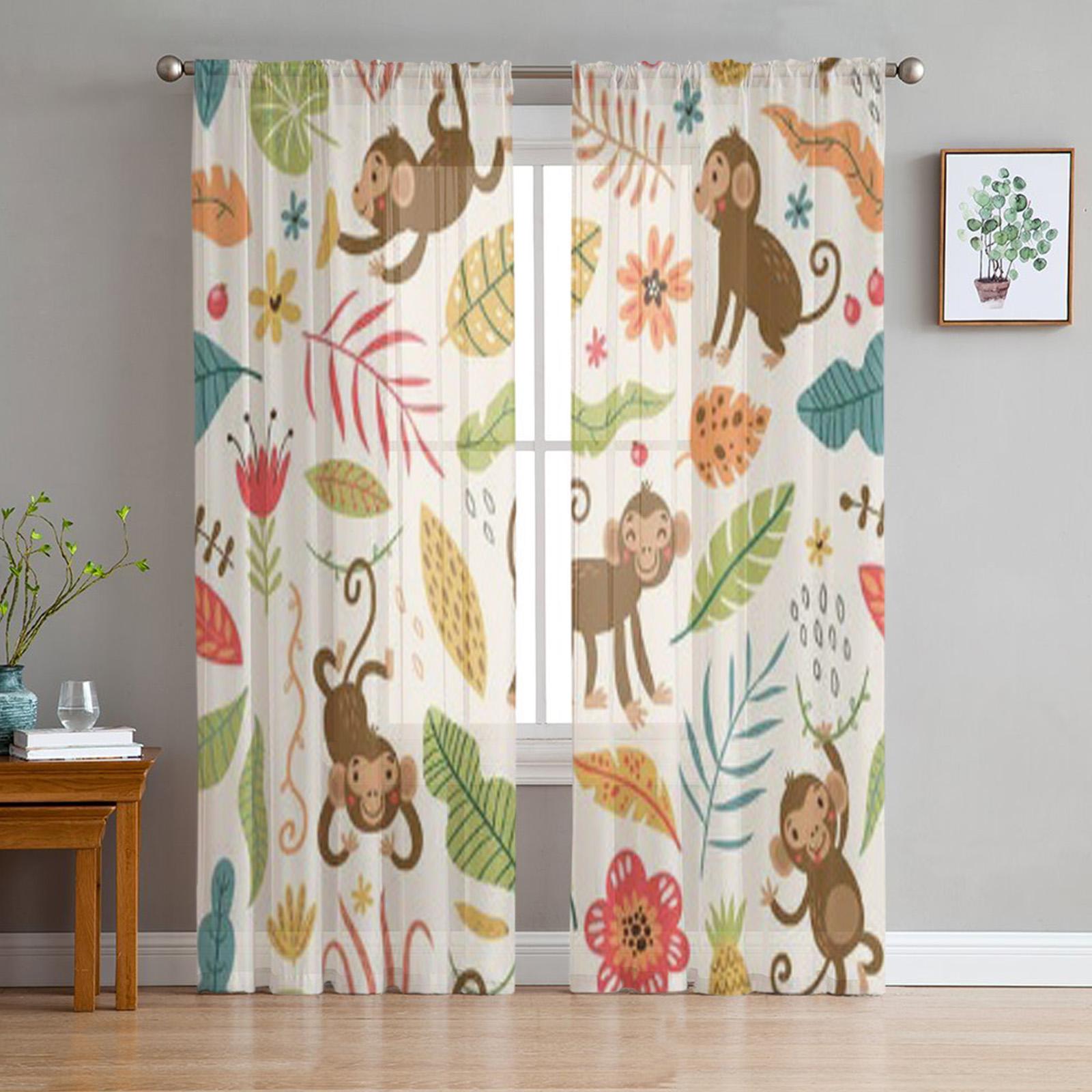 

Милые обезьянки в джунглях, прозрачные шторы для спальни, изысканная вуаль, занавеска для гостиной, кухни, шифоновые тканевые шторы