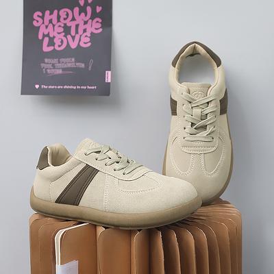 Mode Sneaker Damen Frühling Damen Neue Flachbodenmode Runde Zehen Wildleder Bequem Schnürschuh Weiche Sohle Sneaker Outdoor Walking