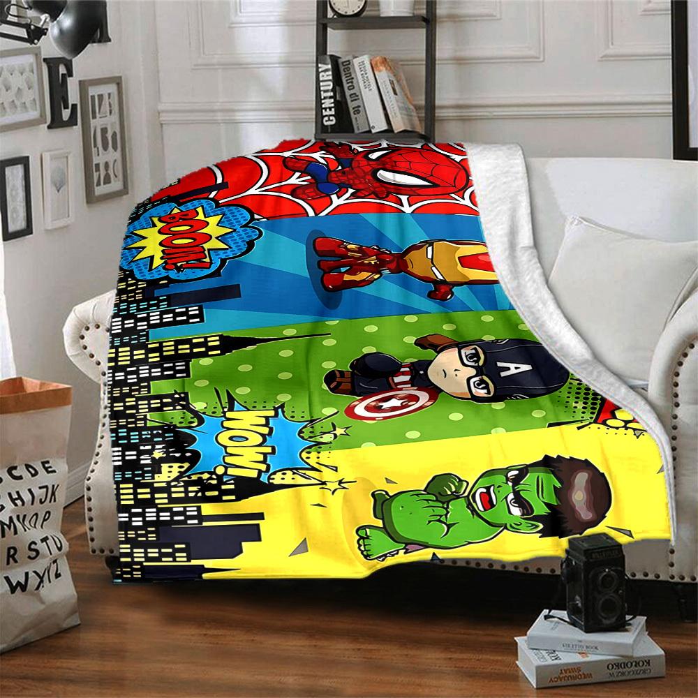 1pc Superheroes Comics Flannel Throw Blanket - HD Printed Lightweight Soft Warm All-Season Blanket for Sofa, Bed, Travel, Camping 128