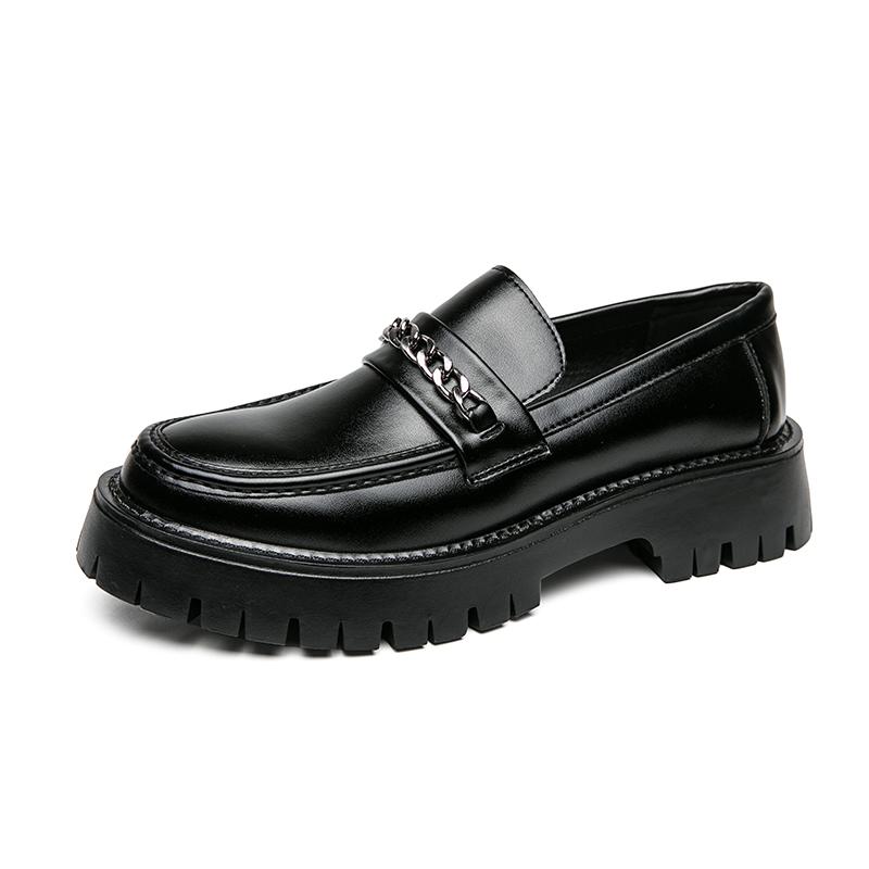 Fashion Spring Thick Sole Leather Shoes Metal Chain Loafers Round Head High Quality Slip-ons Business Formal Shoes Male Casual Moccasins