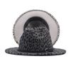 Autumn and winter British style men and women double-sided color matching leopard print woolen jazz hat new fashion belt big eaves hat