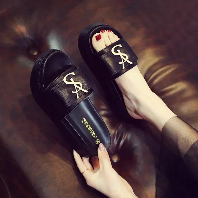Fashion New Summer  Platform Women Slippers Design Slides Fashion Letters Open Toes Ladies Shoes Casual Slipper Indoor Non-slip Slippers