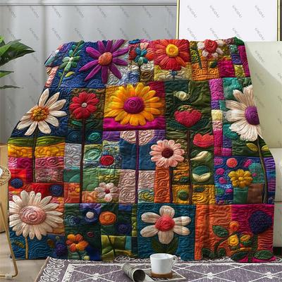 Cozy Vintage Floral Heart Print Flannel Blanket Gift Lightweight Couch Bed Travel Camping Office Soft Warm Autumn Winter Car Hot