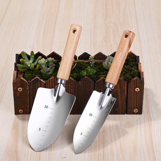Garden Hand Trowel Heavy Duty Polished Stainless Steel Garden Shovel with Wooden Handle Digging Transplanting Shovel