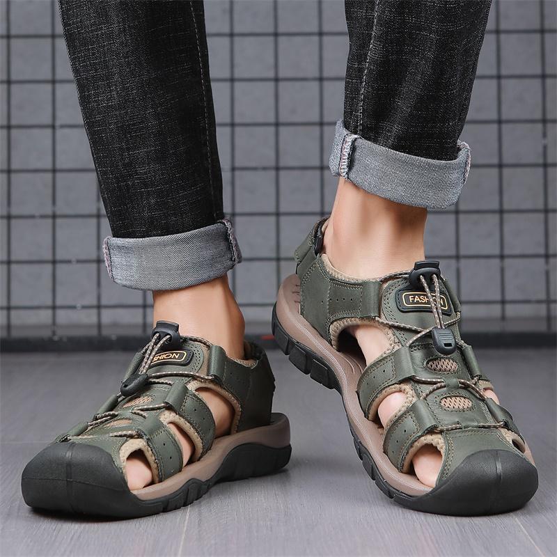 Sandale de vară pentru bărbați, pantofi casual respirabili pentru bărbați, sandale de piele pentru exterior pentru bărbați, pantofi de plajă, pantofi romani, mărime mare 38-48