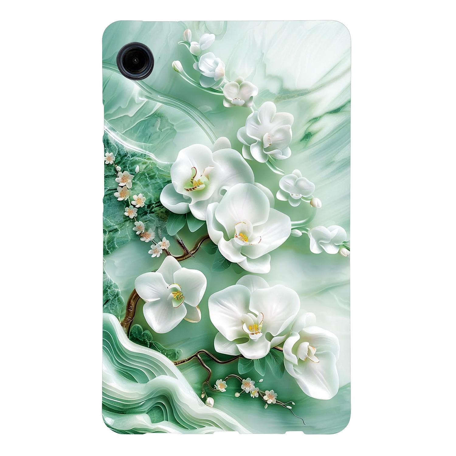 

For Samsung Galaxy Tab A9 Case Pattern Printing Slim Soft TPU Tablet Cover Jade Flower