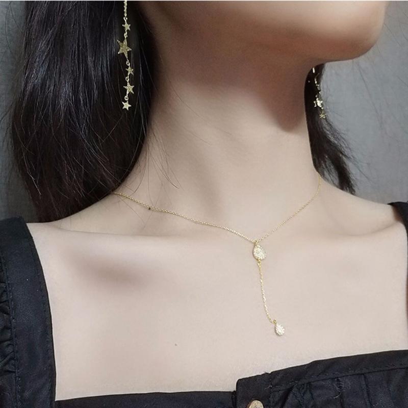ANENEJERY Women's Necklace Simple Personality Water Drop Necklace Fashion Versatile Hollow Necklace