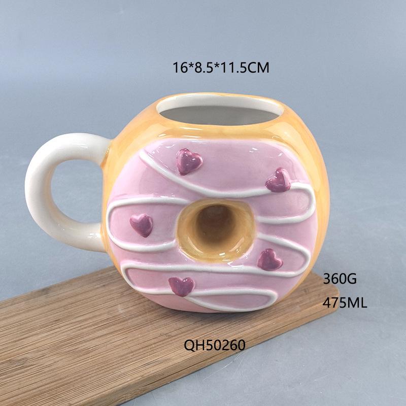 Creative cute girl heart ceramic donut modeling mug high value ins style office coffee cup 401-500ml