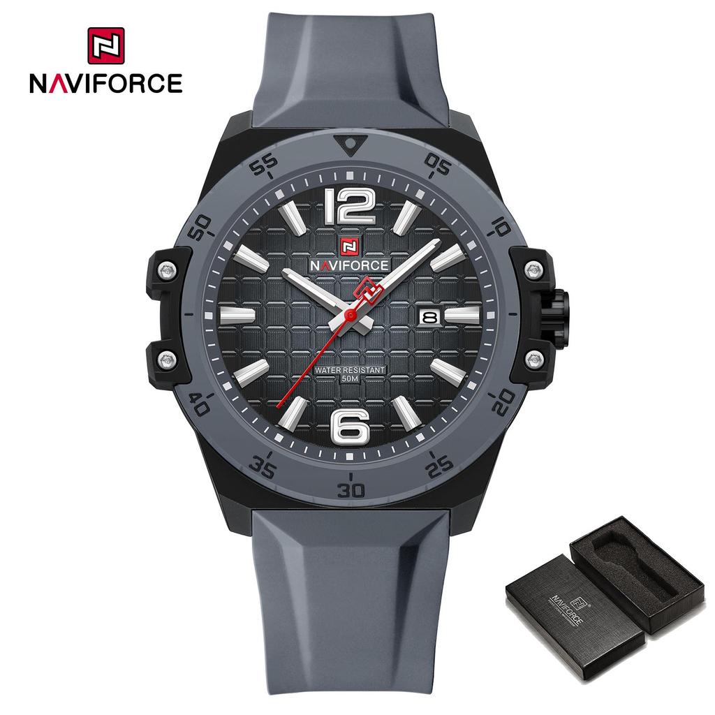 Naviforce Original Fashion Quartz Men Watch Silicone Strap Waterproof 50m Calendar Luminous Pointer Men Boys Casual Lightweight Watch NF7122