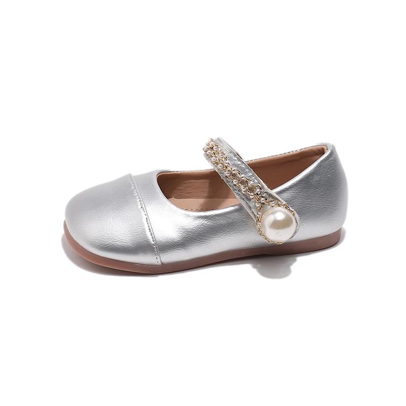 Little Girl Leather Shoes Classic Simple Kid Princess Ballet Shoes Silver Patchwork Children Fashion Causal Flat Shoes Versatile