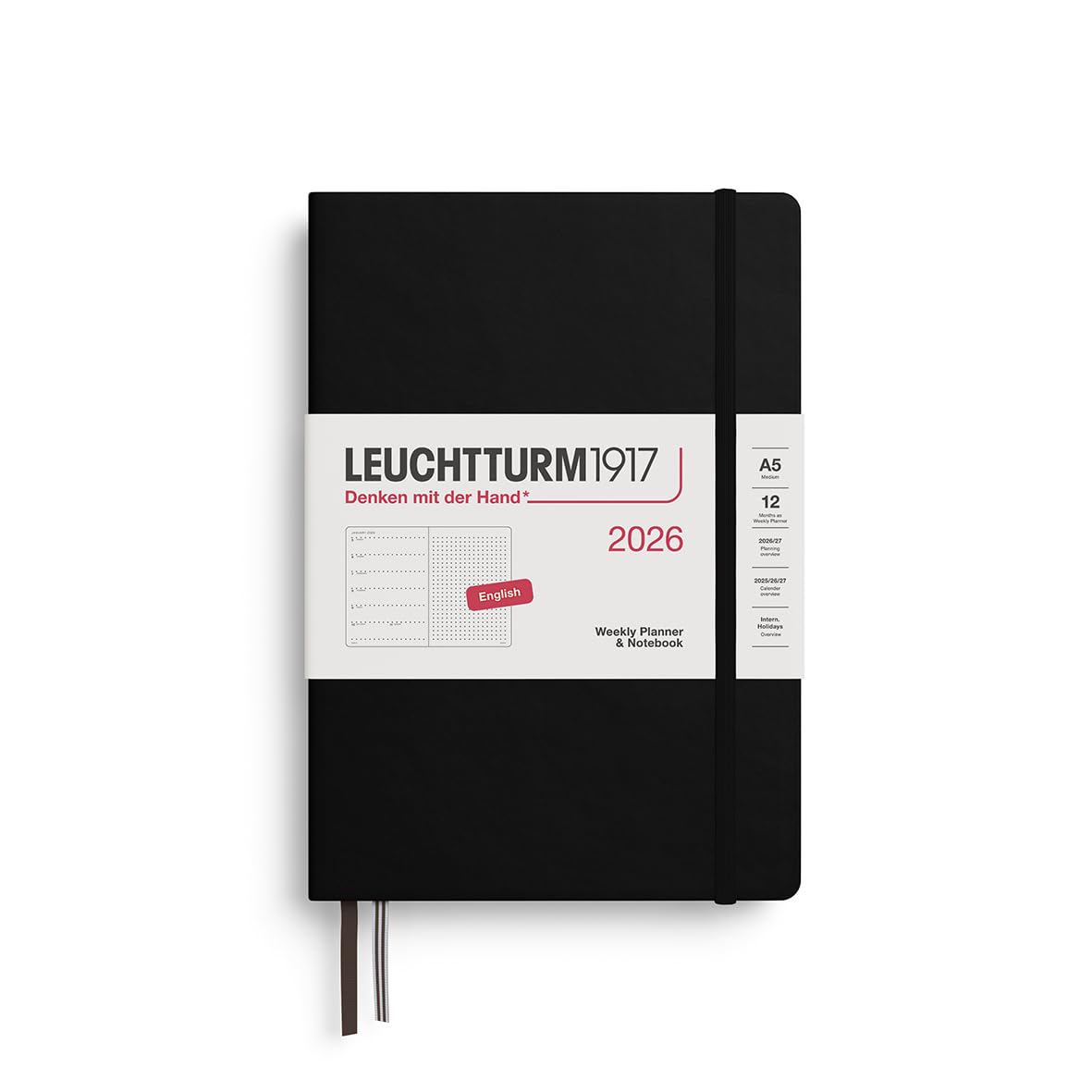 Leuchtturm 2026 Planner, January Start, A5, Weekly, Dotted, Black, 372700, Official Import