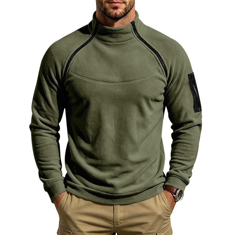 Men Fleece Casual Sweatshirt Half High Collar Long Sleeve Pullover Tops Arm Zipper Pocket Trend Loose Warm Outdoor Sport Men's Hoodie