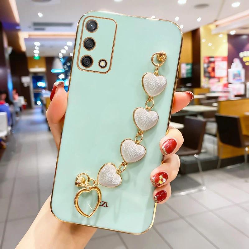 

Плюшевый чехол-браслет Love Heart для vivo V21 Y20 Y20S Y21 Y22 Y22S Y35 Y51 Y73 Y76 V20 V23 V25 V29E, силиконовый чехол с цепным покрытием vivo Y20 зелёный