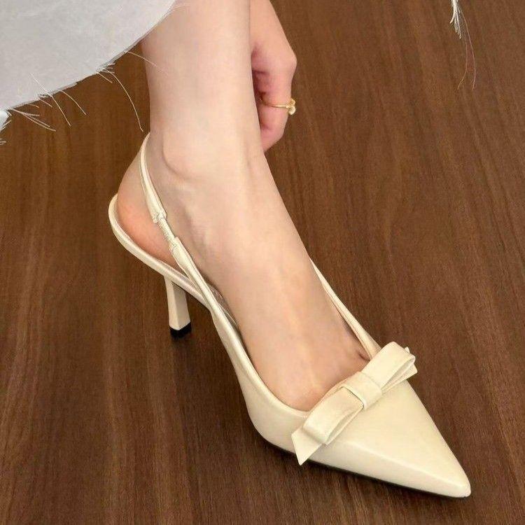 Elegant temperament bow high heels 2025 autumn new thin heel bag head strap pointed fashion sandals women