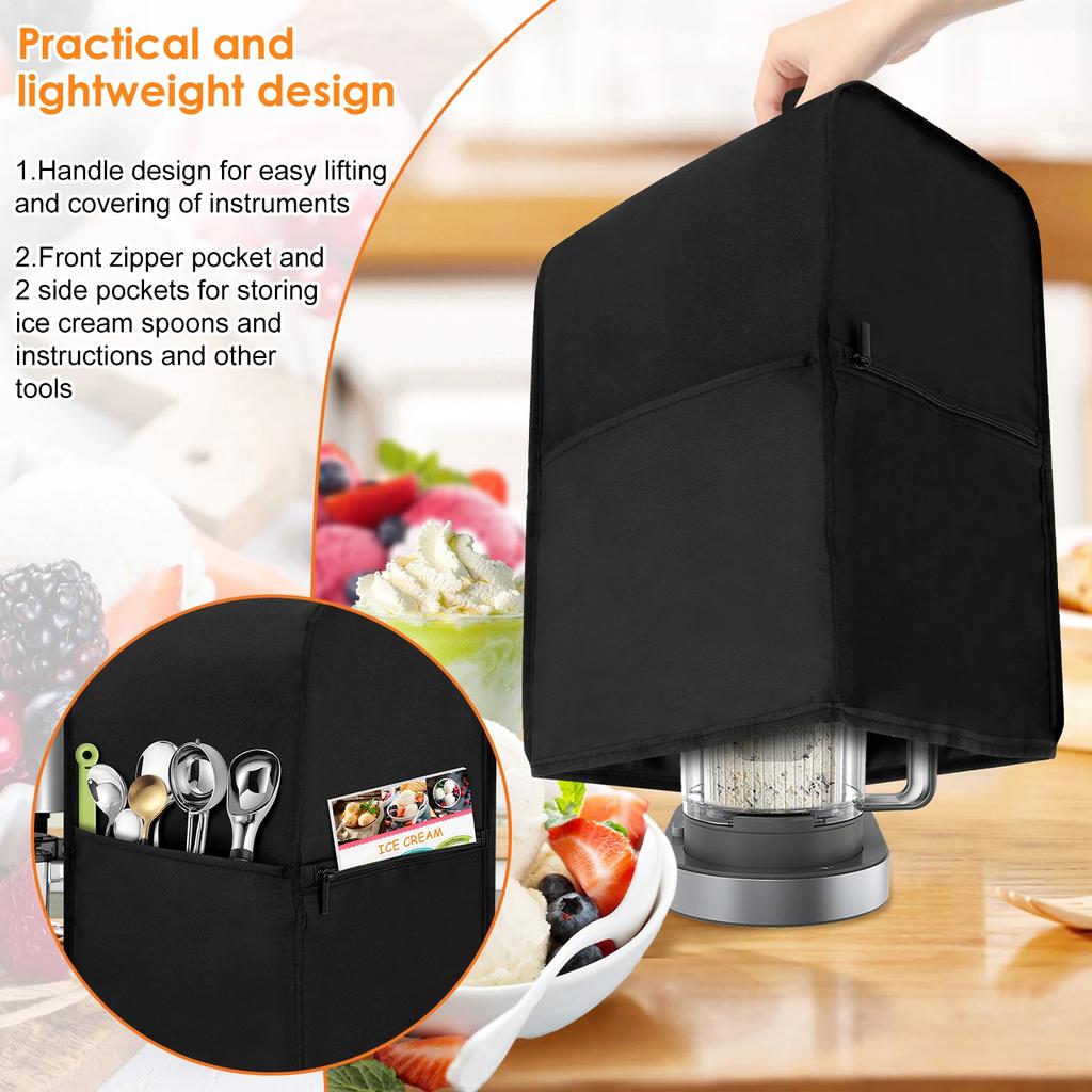 Ice Cream Maker Dust Cover Kitchen Appliance Protective Cover with Handle and Pockets Waterproof Ice Cream Making Machine Cover