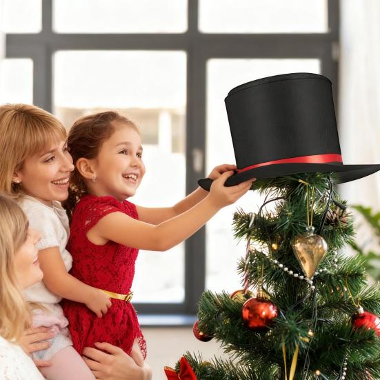 Christmas Snowman Hat Kit Large Snowman Top Hat Felt Carrot Nose Xmas Tree Topper Dress Up Props for Family Fun