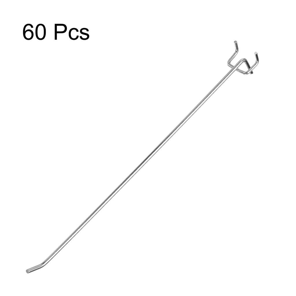 Uxcell Stainless Steel Pegboard Holder for Tool Silver 60-Pack 12-Inch Hooks, Wall-Mounted Workbench, Garage, Kitchen, Shop, Organizer,