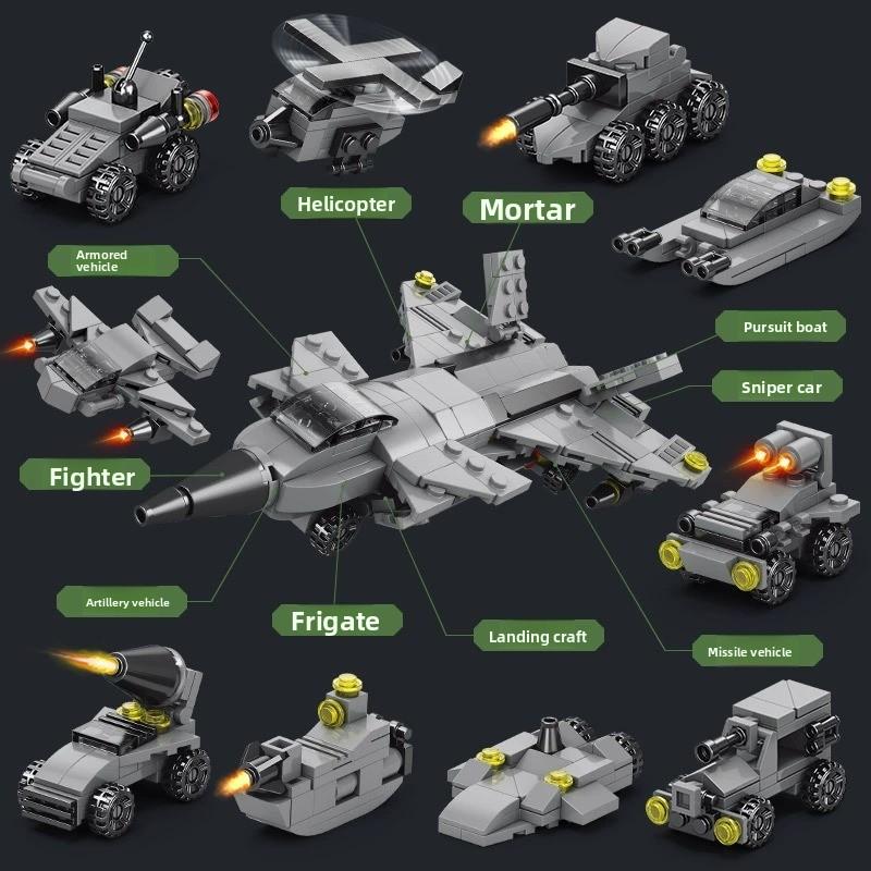 Bloques de construcción militares 10 en 1, juguete educativo de ensamblaje para niños y niñas