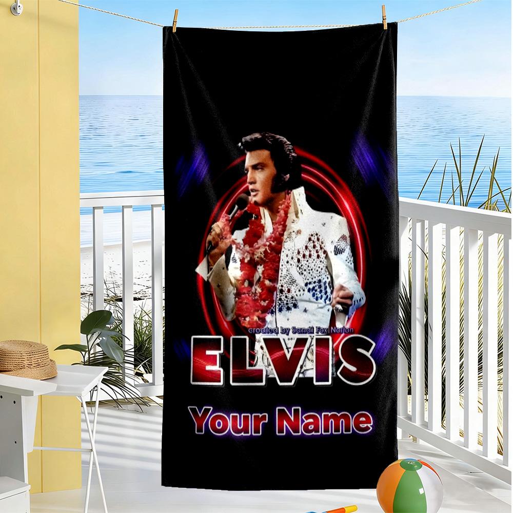 Elvis Presley Customizable Name Beach Towel Super Soft Absorbent Ideal for Travel Outdoor Swim Pool Yoga Surf Camping Hiking Gym Gift Holiday