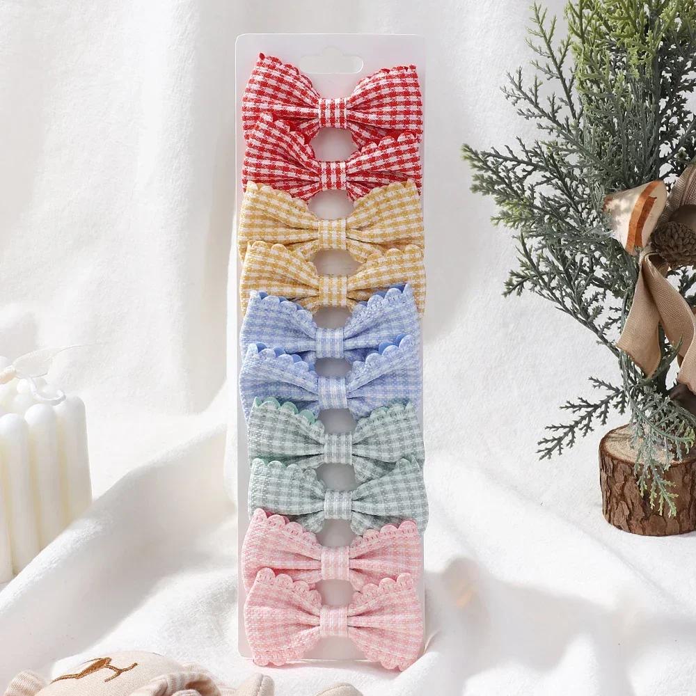 10PCS/Set New Girls Cute Plaid Print Hair Bow Clips for Kids Sweet Mini Bowbot Hairpins Barrettes Headwear Hair Accessories