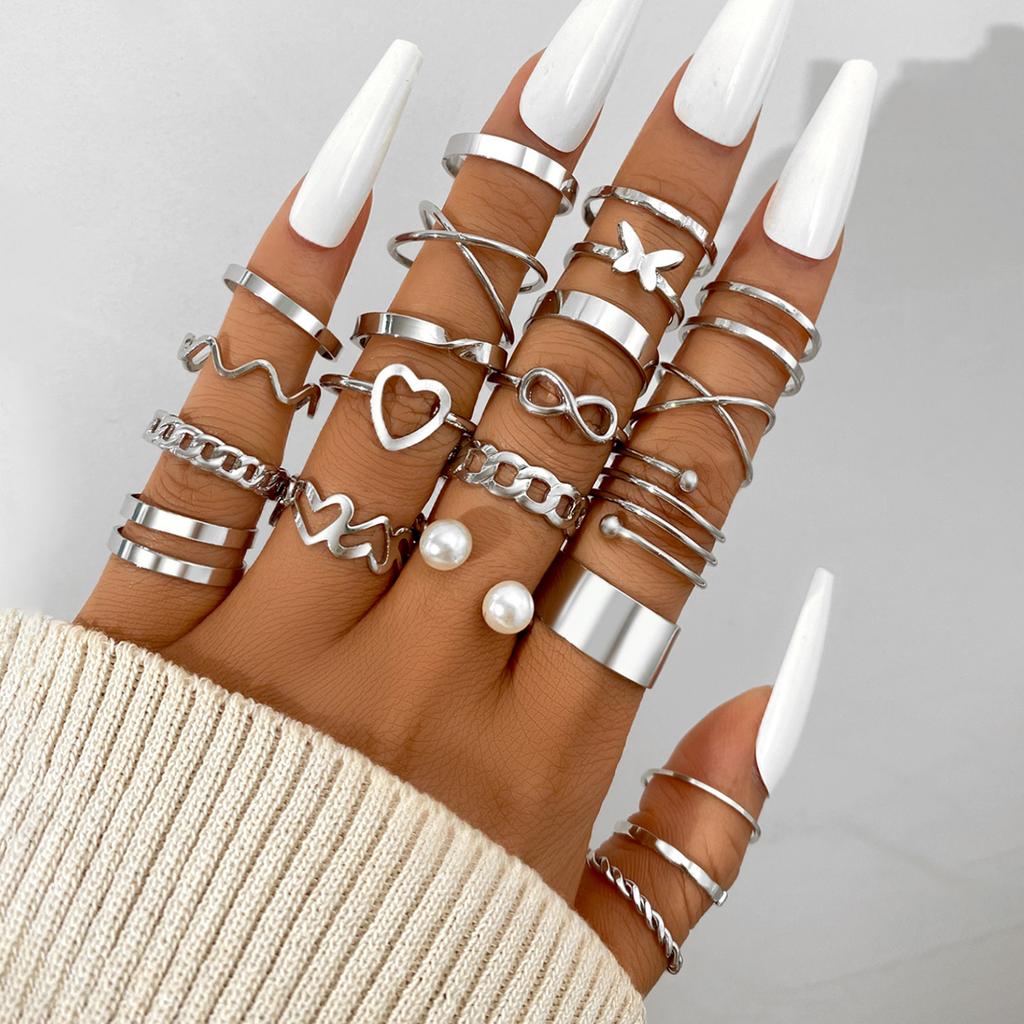 Retro Silver Color Geometric Knuckle Rings Set For Women Eye Cross Sun And Moon Leaf Charm Finger Ring Female Boho Party Jewelry
