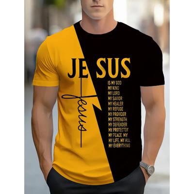 Men's Crew Neck Christian Style T-Shirt with Text Design Casual Sports Top Comfortable and Simple Short Sleeve for All Seasons