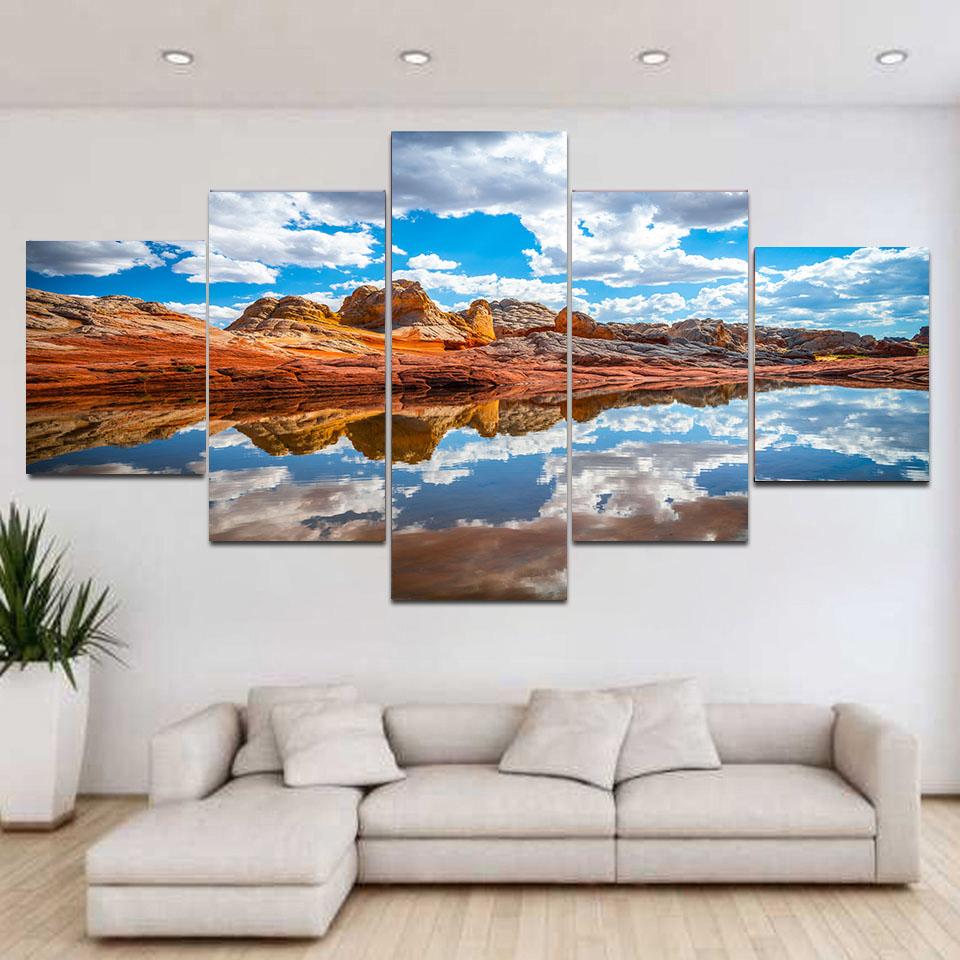 5 панелей пейзаж лавандовое поле горы солнечный свет холст картины постеры и принты — фото 2