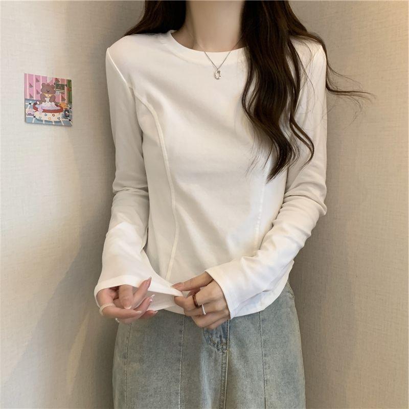 

Solid Color Long-sleeved T-shirt Women s Thin Top Bottoming Shirt