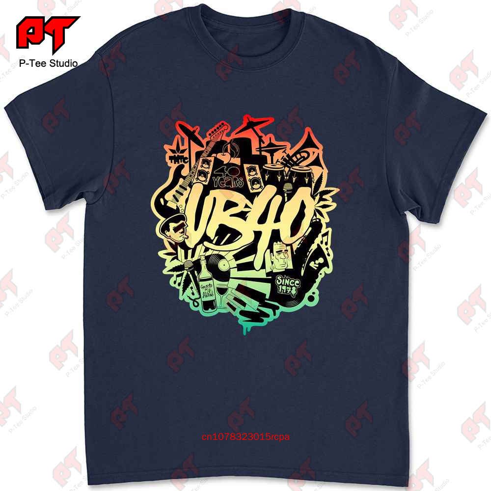 Koszulkka Ub40 40. Rocznica Oficjalny Klub Dub Reggae Czarna Rasta Logo 4XL IH21