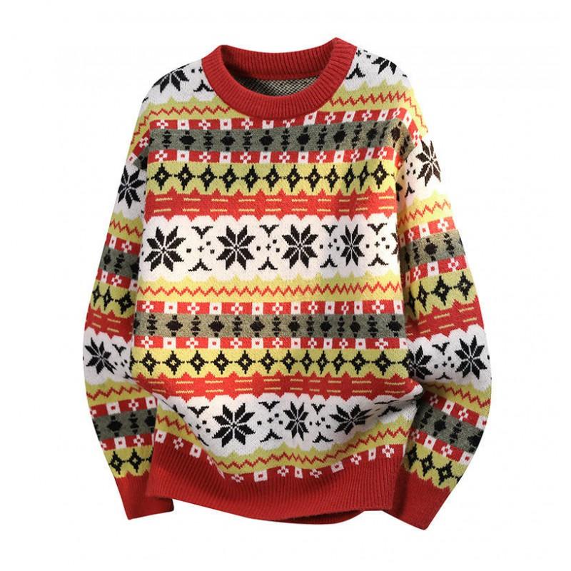 Unisex Knit Sweater Round Neck Long Sleeve Thick Casual Pullover Youth Loose Fit Rabbit Hair Blend