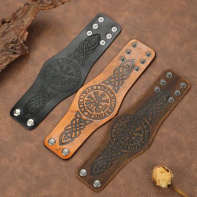 New Wide Leather Bracelet Punk Rock Style Men's Leather Sleeve Set Classic Multifunctional Unisex Fashion Accessory