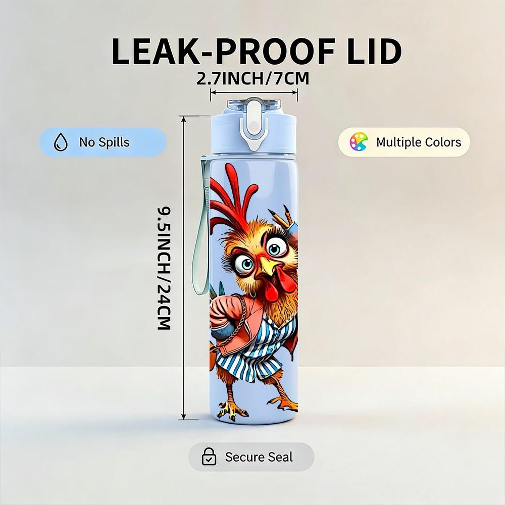 1PC Funny Rooster Bird Art 750ml Color Plastic Sports Water Bottle Leakproof Flip Straw Lid Suitable for Sports Office Home Use