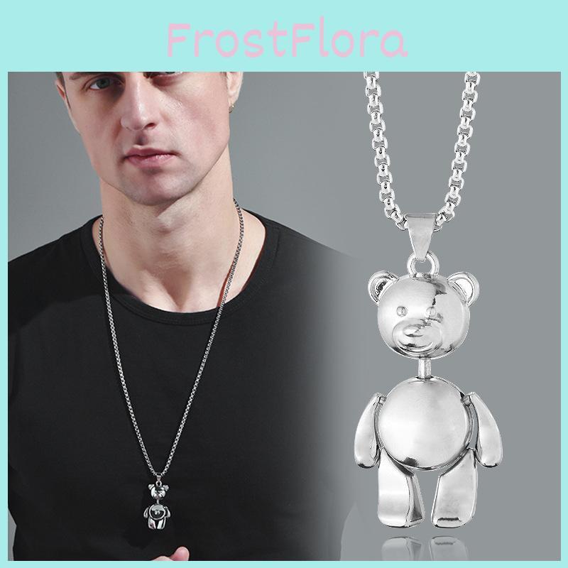 Trendy Vintage Teddy Bear Necklace In Durable Titanium Steel For Unisex Fashion Accessories