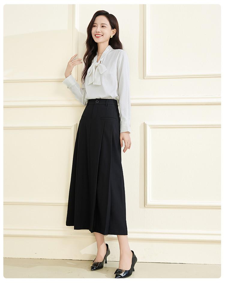 [Half length skirt] A-line high waist slimming long women's pleated skirt