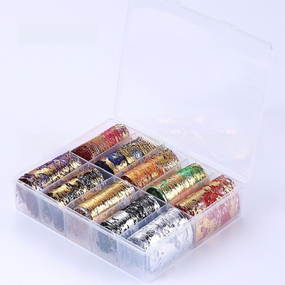 10 Rollen/Box Nagelsticker Decals 3D Gold Silber Aluminiumfolien Papier Floral Chamäleon Nail Art Dekorationen für Maniküre Dekoration