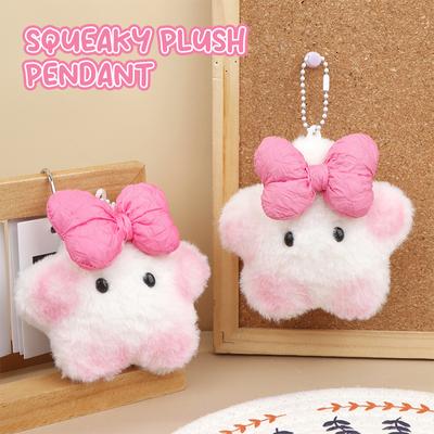 Jucărie de pluș scârțâitoare, fundiță roz, pandantiv capibara, păpușă moale de pluș, breloc, inel pentru chei auto, decor pentru rucsac, cadou pentru copii