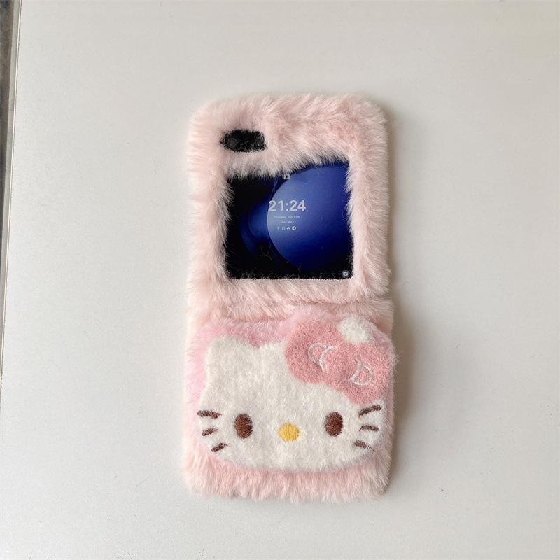 Phone Cases Samsung, Cute Plush KT Cat Phone Cases for Foldable Phones zflip3