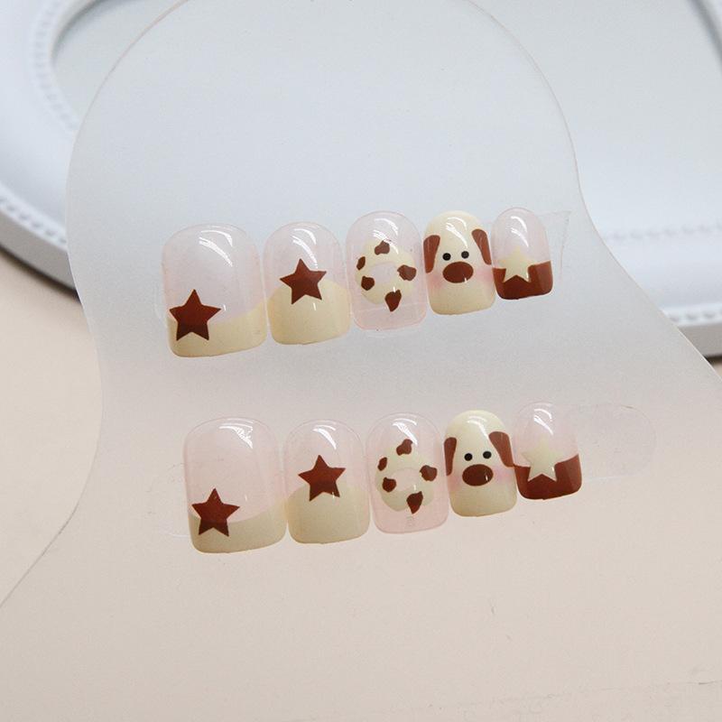 24 Pcs Cute Puppy Wearing Nail Removable Star Nail Patch Nail Patch Short Round Head Nail Patch