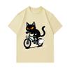 Men's 100% Cotton Crew Neck Short Sleeve T-Shirt, Funny Riding Bicycle Black Cat Graphic Casual Tee, Comfortable Breathable Summer Top for Daily Stree