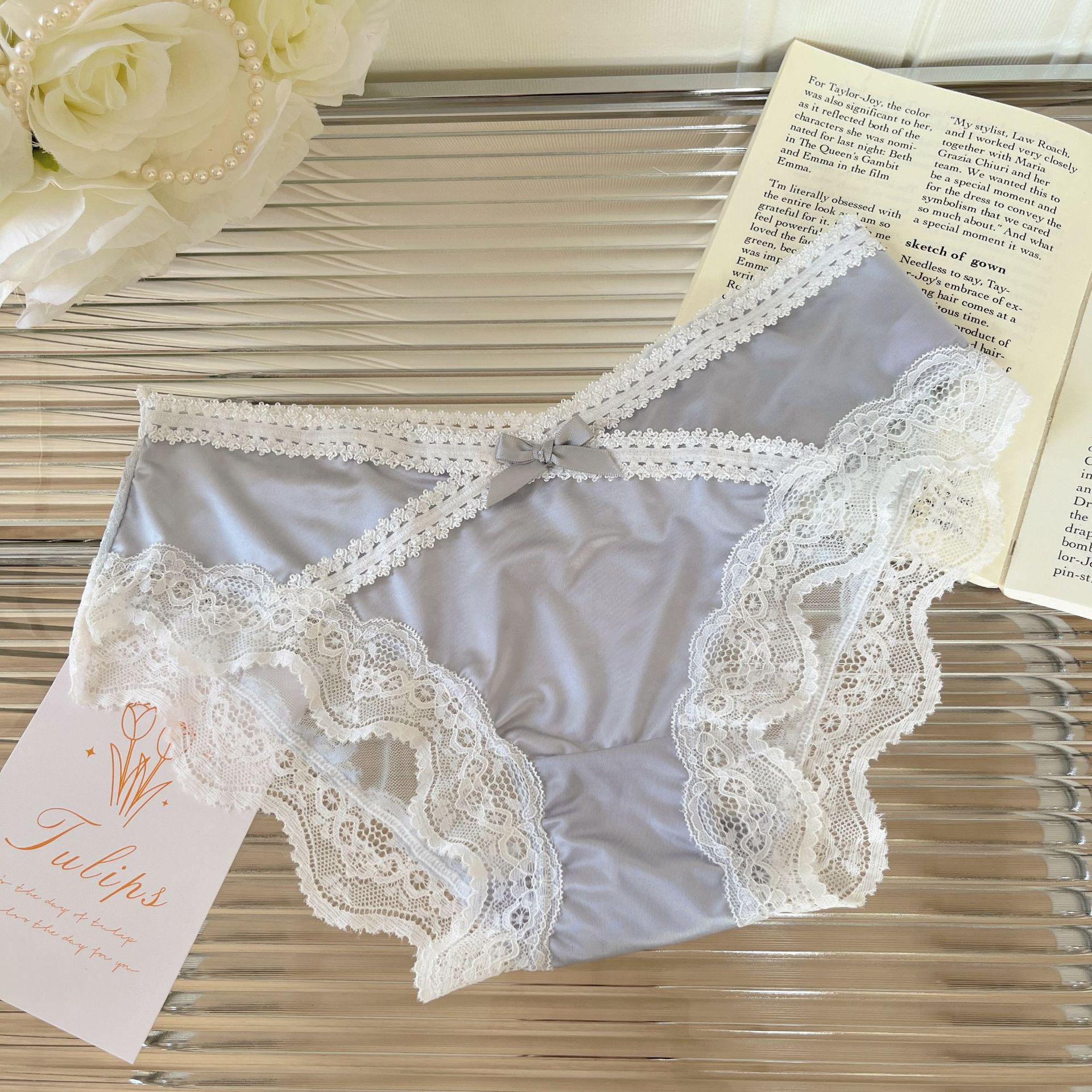 

Искренние кружевные трусики с переплетением: Женские сексуальные сатиновые, дышащие, ластовица из чистого хлопка, дизайн треугольников средней посадки L (50-60 kg)