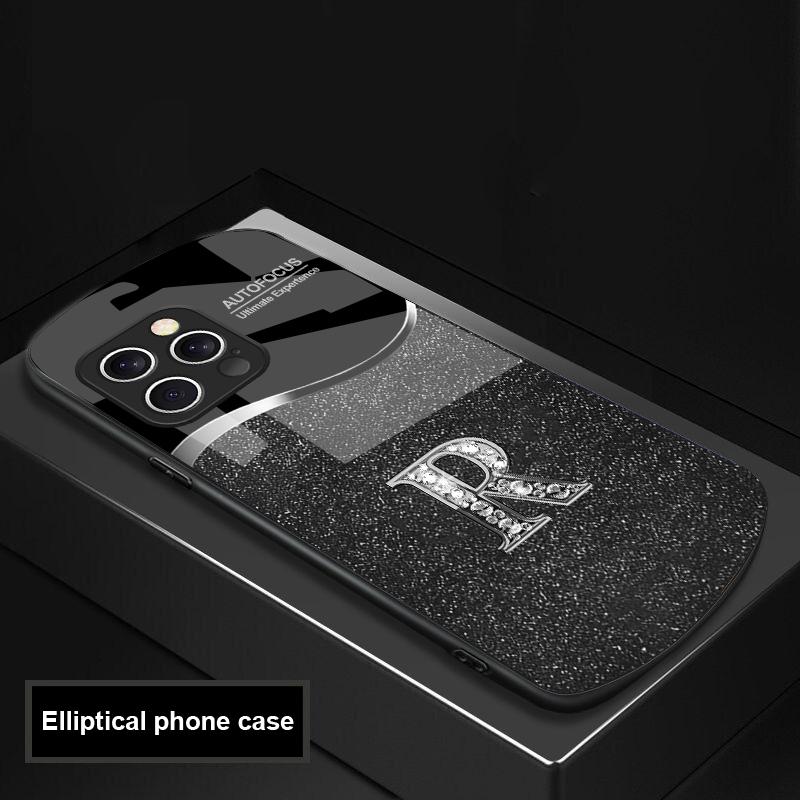 Two Tone Gradient R Letter For IPhone 16 Pro Max 15 Pro 14 13 12 Mini 11 XS Max XR 7 8 Plu SE 2022 Elliptical Glass Phone Case