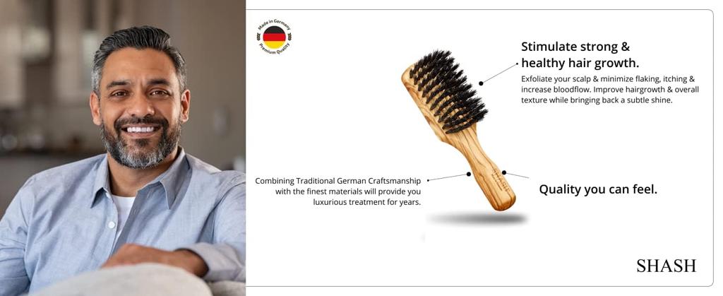 Handmade In Germany Since 1869 Hairbrush Natural Wood and Boar Bristle Hairbrush for Men with Fine To Medium Men's - 100% Hair.